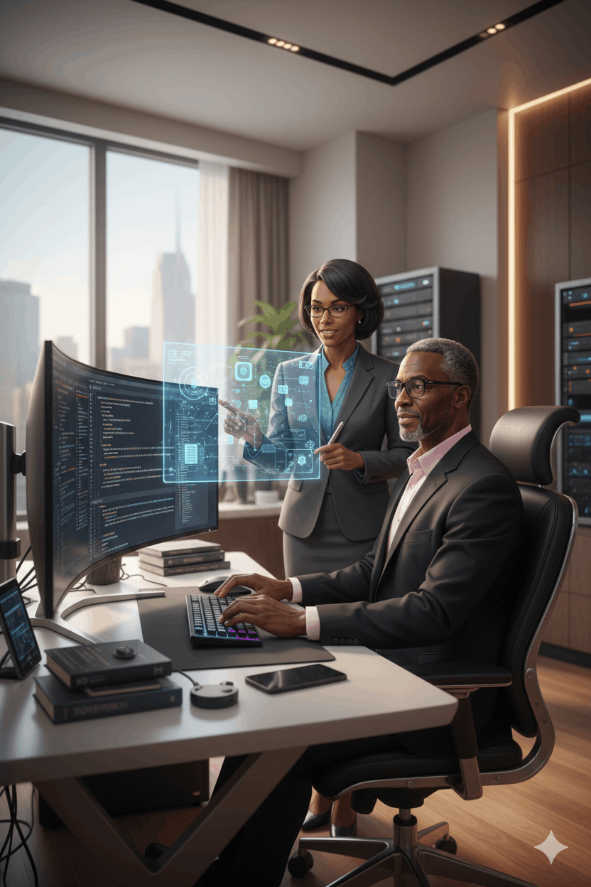 Victor and Vera working together at the office